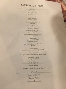 Menu of Kosher Food on Royal Caribbean Cruise